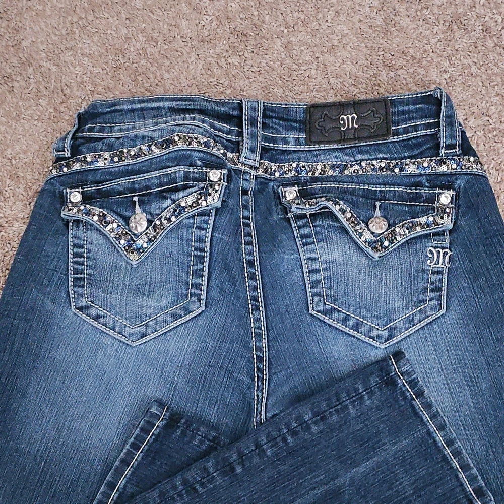 Miss Me Dark Blue Boot Cut Jeans with Silver Accents